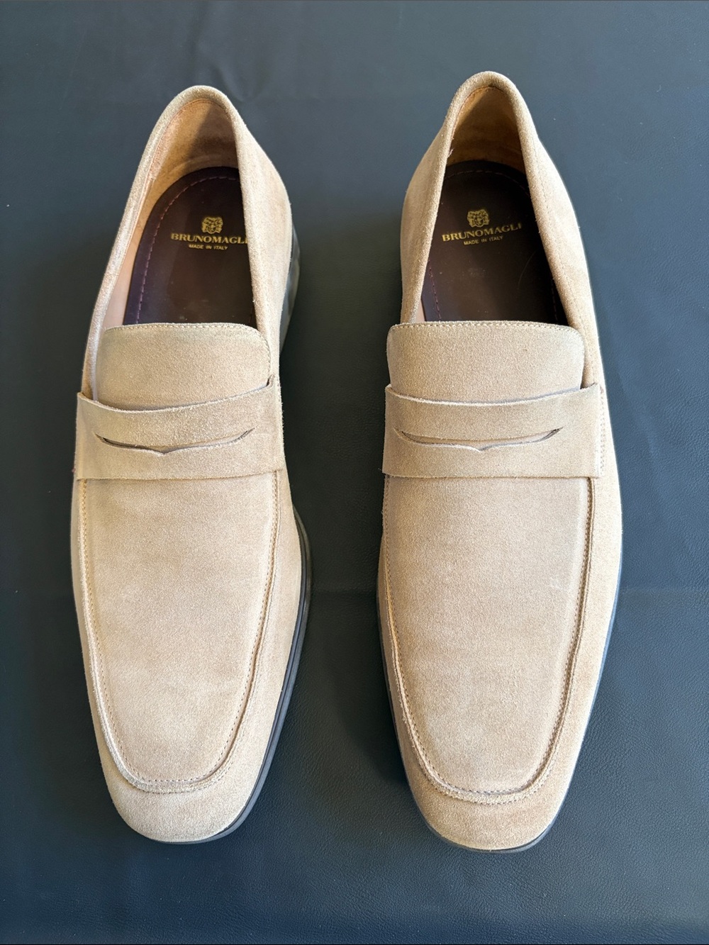 Bruno Magli Made in Italy Beige Suede Penny Loafers Men’s 13 M